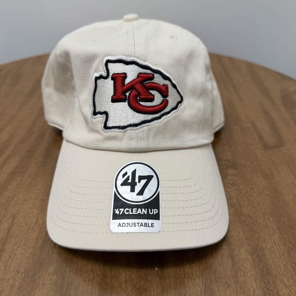 '47 Kansas City Chiefs‎ Clean Up Beige Adjustable Strap Hat Dad Cap NFL OSFA